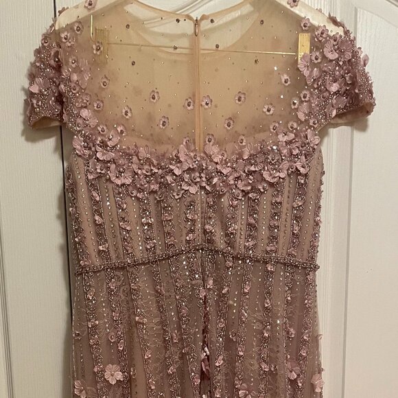 Mac Duggal Pink Embellished Lace Illusion Neck A-Line Gown, Size 14, Style #1186 - Picture 7 of 8